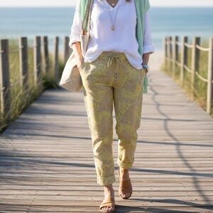 Calvin Klein Tropical Print Linen Blend Pants